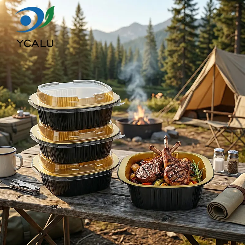 Jednorazowe obuuszne kwadratowe pudełko w kolorze czarnego złota Pojemniki z folii aluminiowej