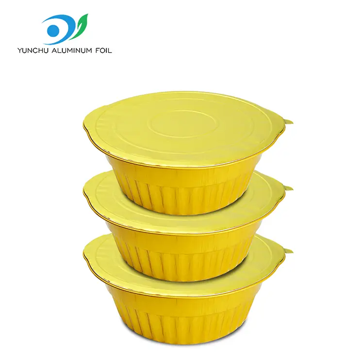 Jednorazowe złote okrągłe pojemniki z folii aluminiowej na kemping Jednorazowe złote okrągłe pojemniki z folii aluminiowej na kemping