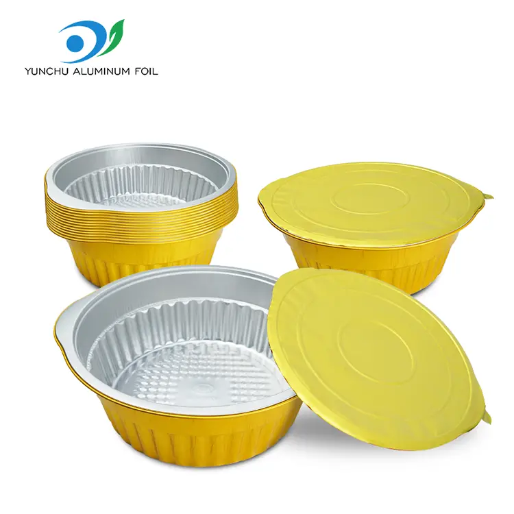 Jednorazowe złote okrągłe pojemniki z folii aluminiowej na kemping