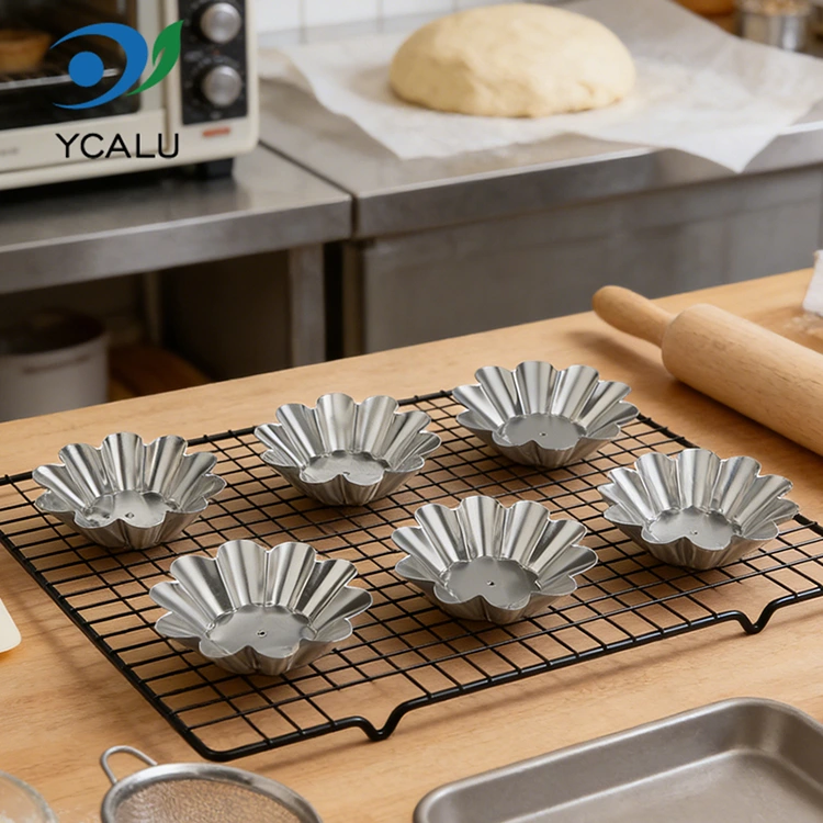 Jednorazowa taca na tartę z jajkiem chryzantemowym, srebrne pojemniki na żywność z folii aluminiowej