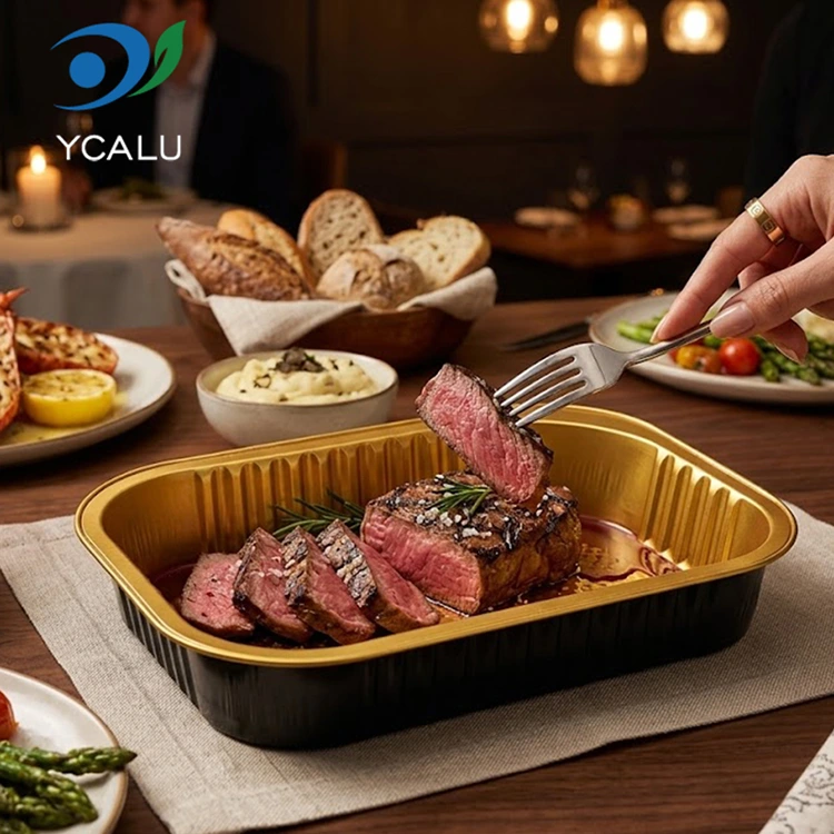 Jednorazowe prostokątne pojemniki cateringowe na wynos z folii aluminiowej