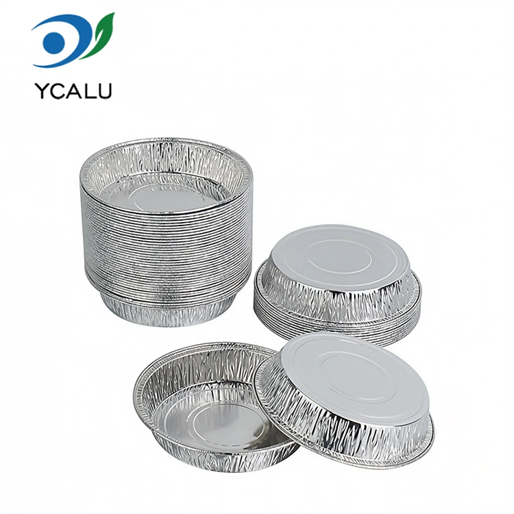 Jednorazowe okrągłe pojemniki na patelnię grillową w kolorze srebrnym z folii aluminiowej Jednorazowe okrągłe pojemniki na patelnię grillową w kolorze srebrnym z folii aluminiowej