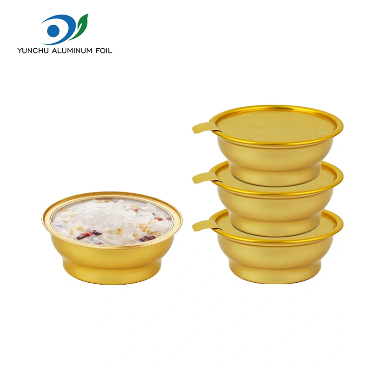 Jednorazowe okrągłe pudełko na wynos, mała złota miska, pojemniki z folii aluminiowej Jednorazowe okrągłe pudełko na wynos, mała złota miska, pojemniki z folii aluminiowej