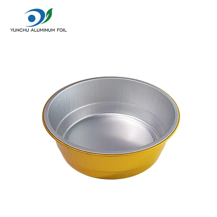Jednorazowe uszczelnione złote okrągłe pojemniki z folii aluminiowej Jednorazowe uszczelnione złote okrągłe pojemniki z folii aluminiowej