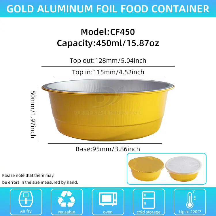 Jednorazowe uszczelnione złote okrągłe pojemniki z folii aluminiowej