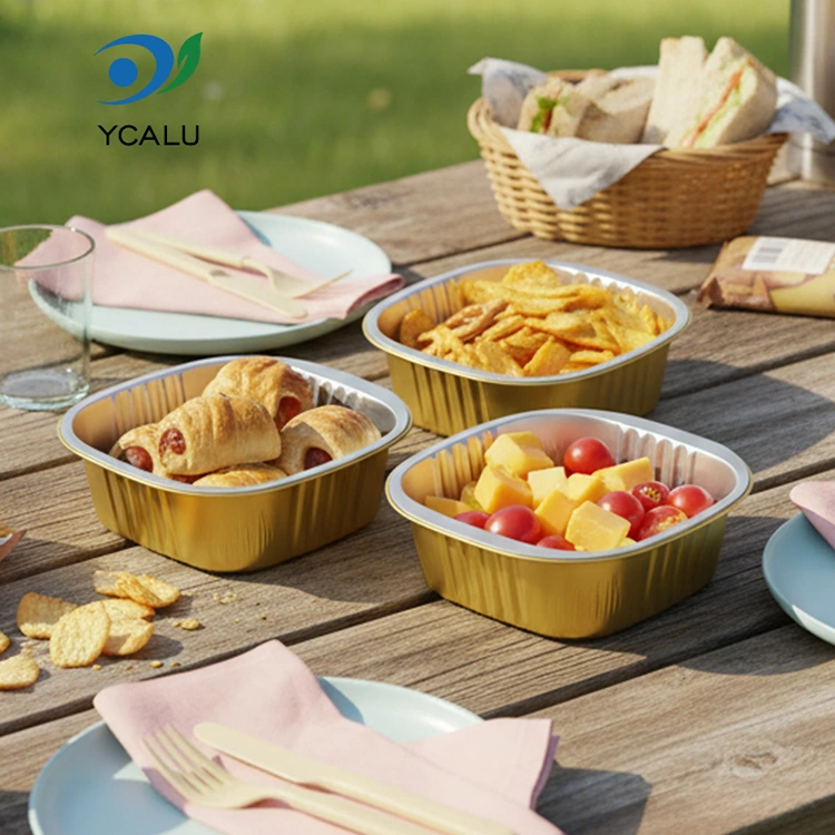 Jednorazowe kwadratowe złote pojemniki z folii aluminiowej