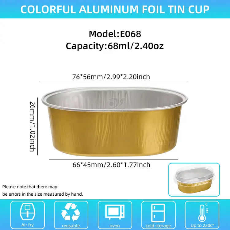 Owalne pojemniki z folii aluminiowej o lekkich ściankach