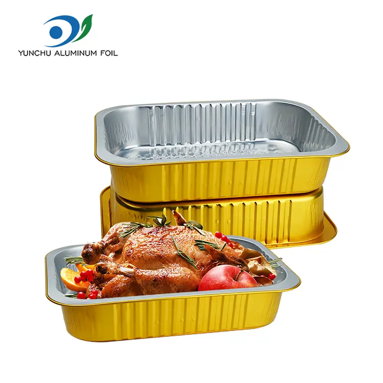 Prostokątne złoto aluminiowe pojemniki na folii Prostokątne złoto aluminiowe pojemniki na folii