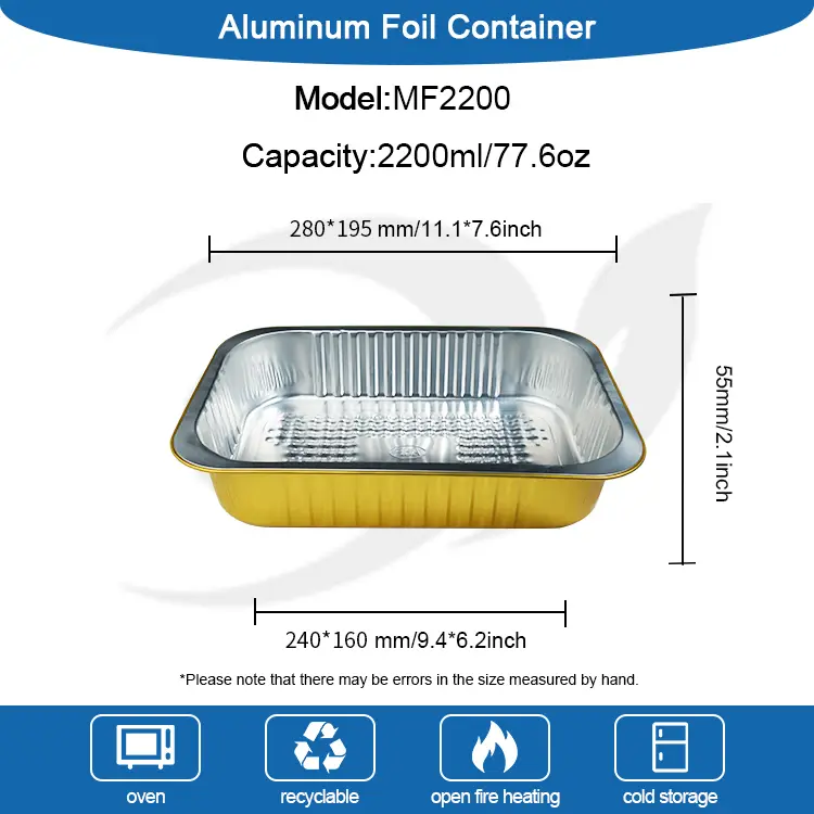 Prostokątne złoto aluminiowe pojemniki na folii