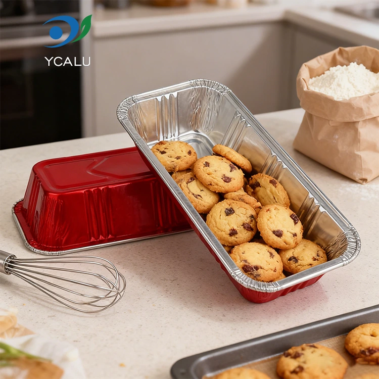 Prostokątne czerwone piekarnicze cateringowe srebrne pojemniki z folii aluminiowej