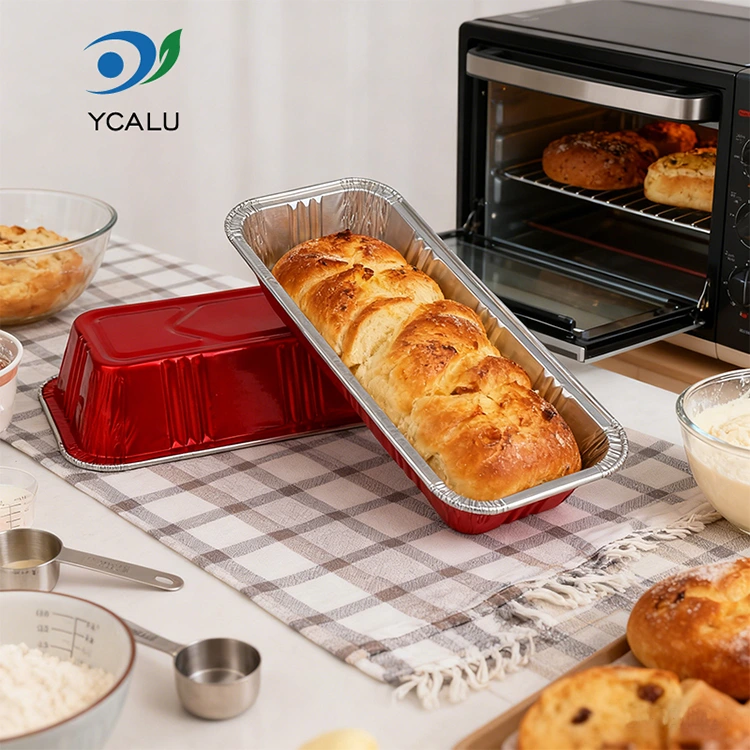 Prostokątne czerwone piekarnicze cateringowe srebrne pojemniki z folii aluminiowej