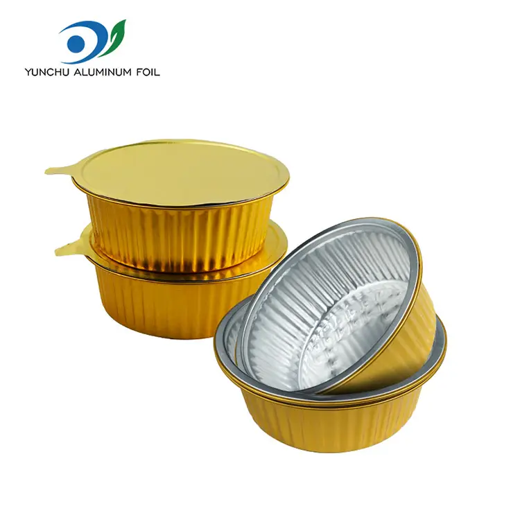 Na wynos małe gorące garnek złote okrągłe pojemniki na folii aluminiowe Na wynos małe gorące garnek złote okrągłe pojemniki na folii aluminiowe